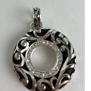 Pendant Annette Round Scroll Filigree Rim Rhinestones Donut shaped 1.25" Dia.